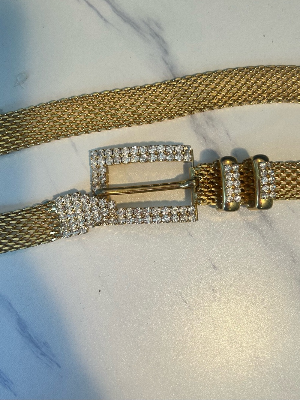 Gold Mesh Rhinestone Buckle Belt - - Picture 5 of 9